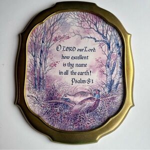 Vintage HOMCO Religious Inspired Brass Framed Wall Hanging Art Print - 13 X 16”